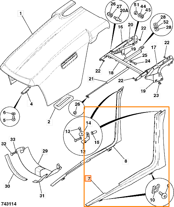 Уголок капота справа JCB 346/00067